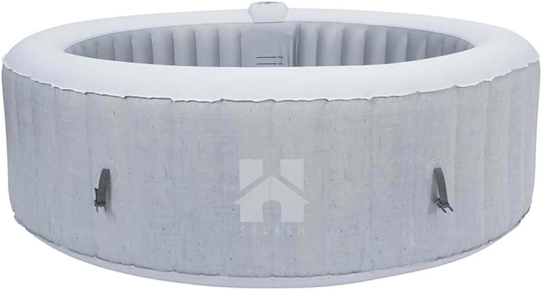 Home Deluxe - Outdoor Whirlpool - Splash - Farbe: Beton - ⌀ 208 cm, Höhe 65 cm, 130 Luftdüsen - inkl. Abdeckung, Reparaturset, Filterset I Außen Whirlpool Spa für 6 Personen