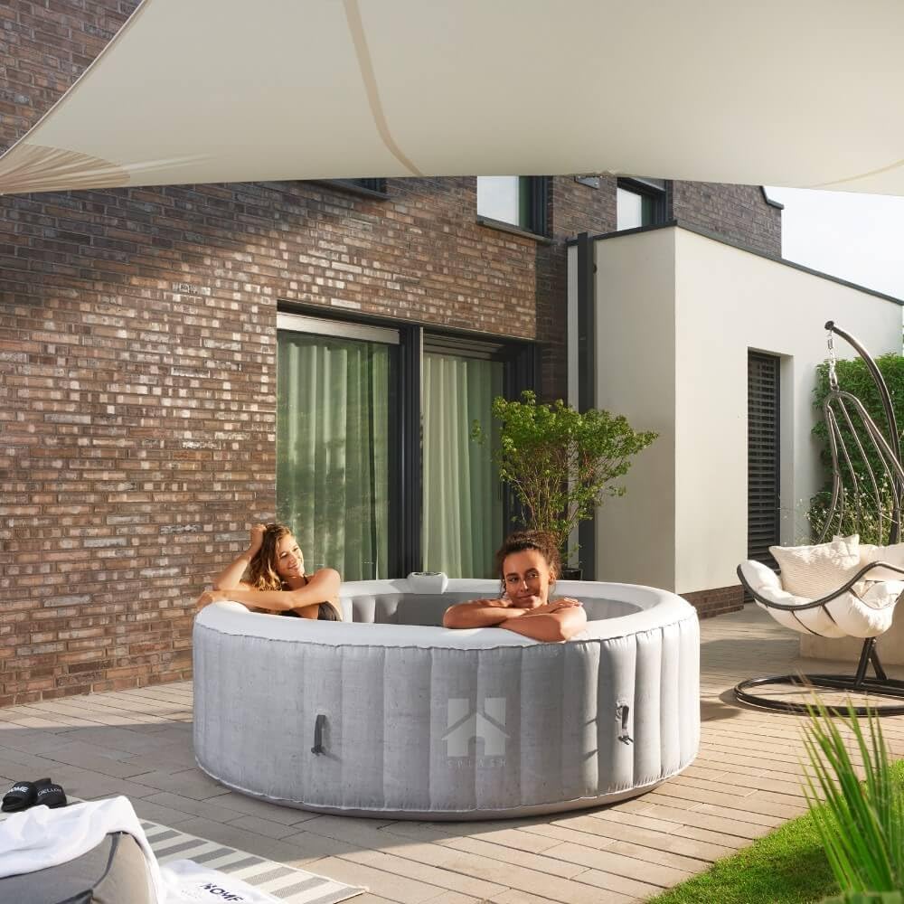 Home Deluxe - Outdoor Whirlpool - Splash - Farbe: Beton - ⌀ 208 cm, Höhe 65 cm, 130 Luftdüsen - inkl. Abdeckung, Reparaturset, Filterset I Außen Whirlpool Spa für 6 Personen