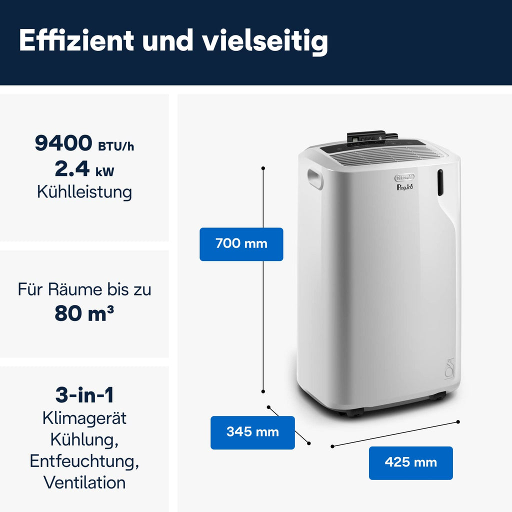 De'Longhi Pinguino - 3-in-1 Mobiles Klimagerät, für Räume bis 27 m²