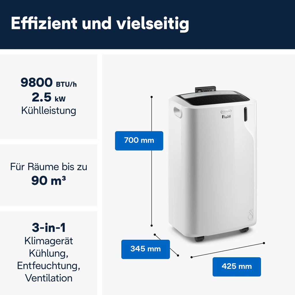 De'Longhi Pinguino - 3-in-1 Mobiles Klimagerät, für Räume bis 27 m²
