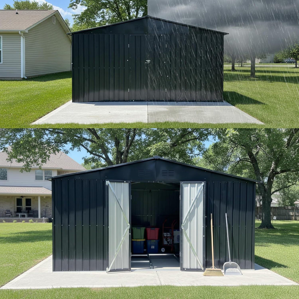 Albatros Tool Shed 4XL RAL7016 | 387 x 326 x 204 cm, 25.7 m³, Lockable | Garden shed with window, wooden shelter, incl. Lock & Tool Hook, Galvanised Metal, Weatherproof, Anthracite, Durable