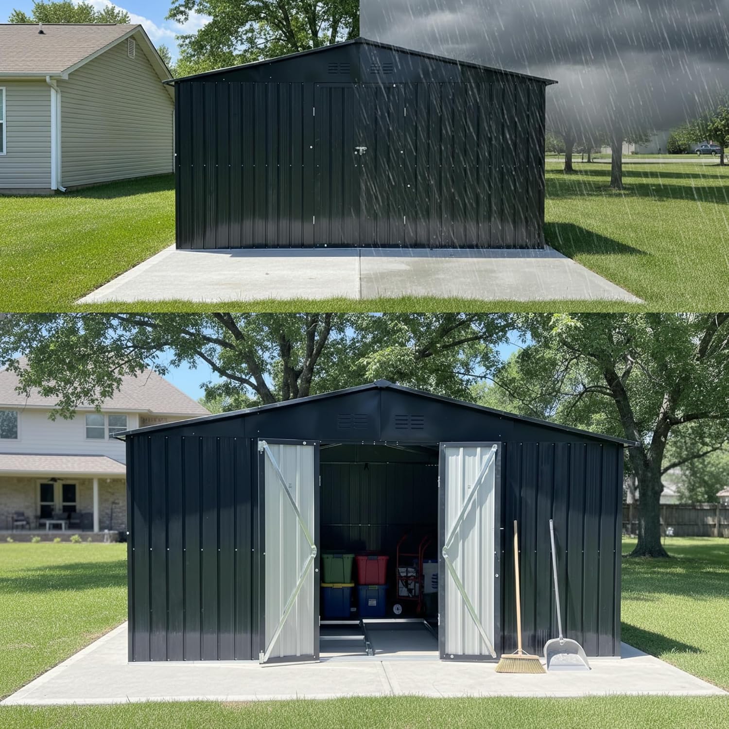 Albatros Tool Shed 4XL RAL7016 | 387 x 326 x 204 cm, 25.7 m³, Lockable | Garden shed with window, wooden shelter, incl. Lock & Tool Hook, Galvanised Metal, Weatherproof, Anthracite, Durable