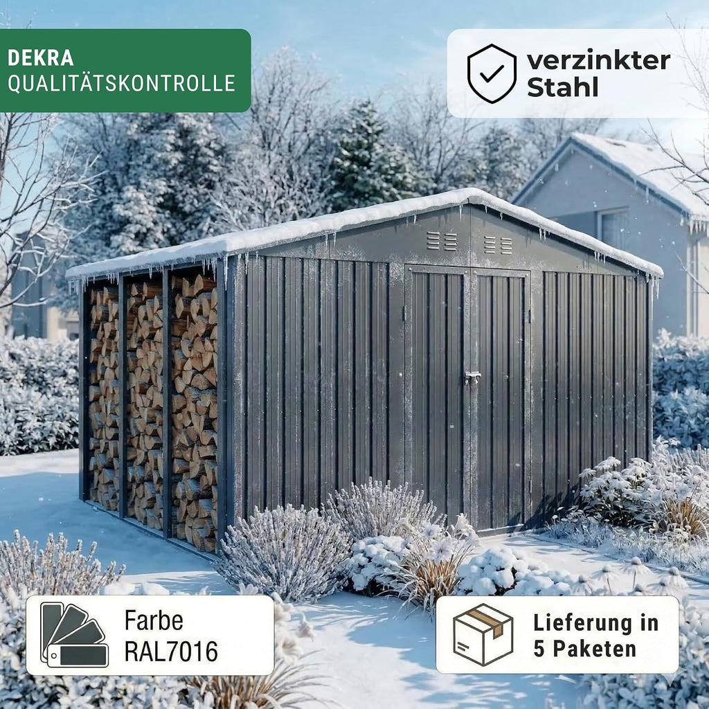 Albatros Tool Shed 4XL RAL7016 | 387 x 326 x 204 cm, 25.7 m³, Lockable | Garden shed with window, wooden shelter, incl. Lock & Tool Hook, Galvanised Metal, Weatherproof, Anthracite, Durable