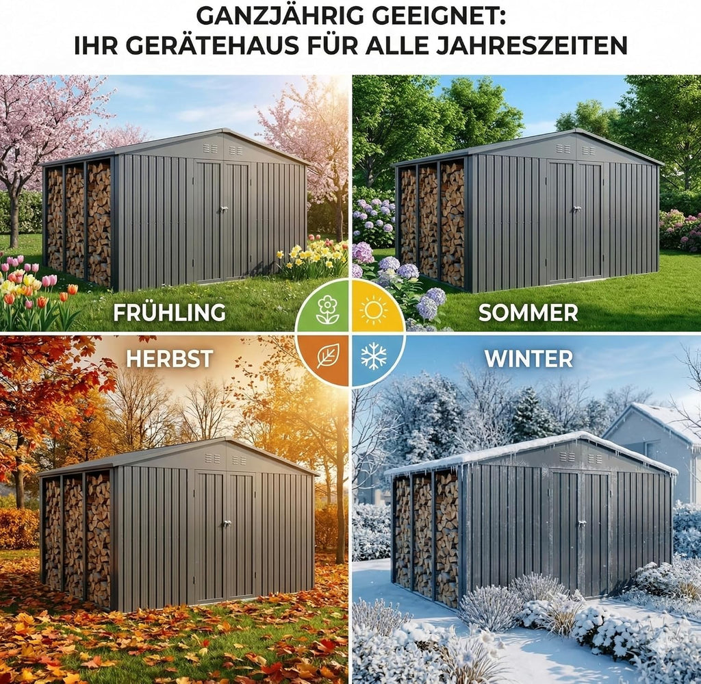 Albatros Tool Shed 4XL RAL7016 | 387 x 326 x 204 cm, 25.7 m³, Lockable | Garden shed with window, wooden shelter, incl. Lock & Tool Hook, Galvanised Metal, Weatherproof, Anthracite, Durable