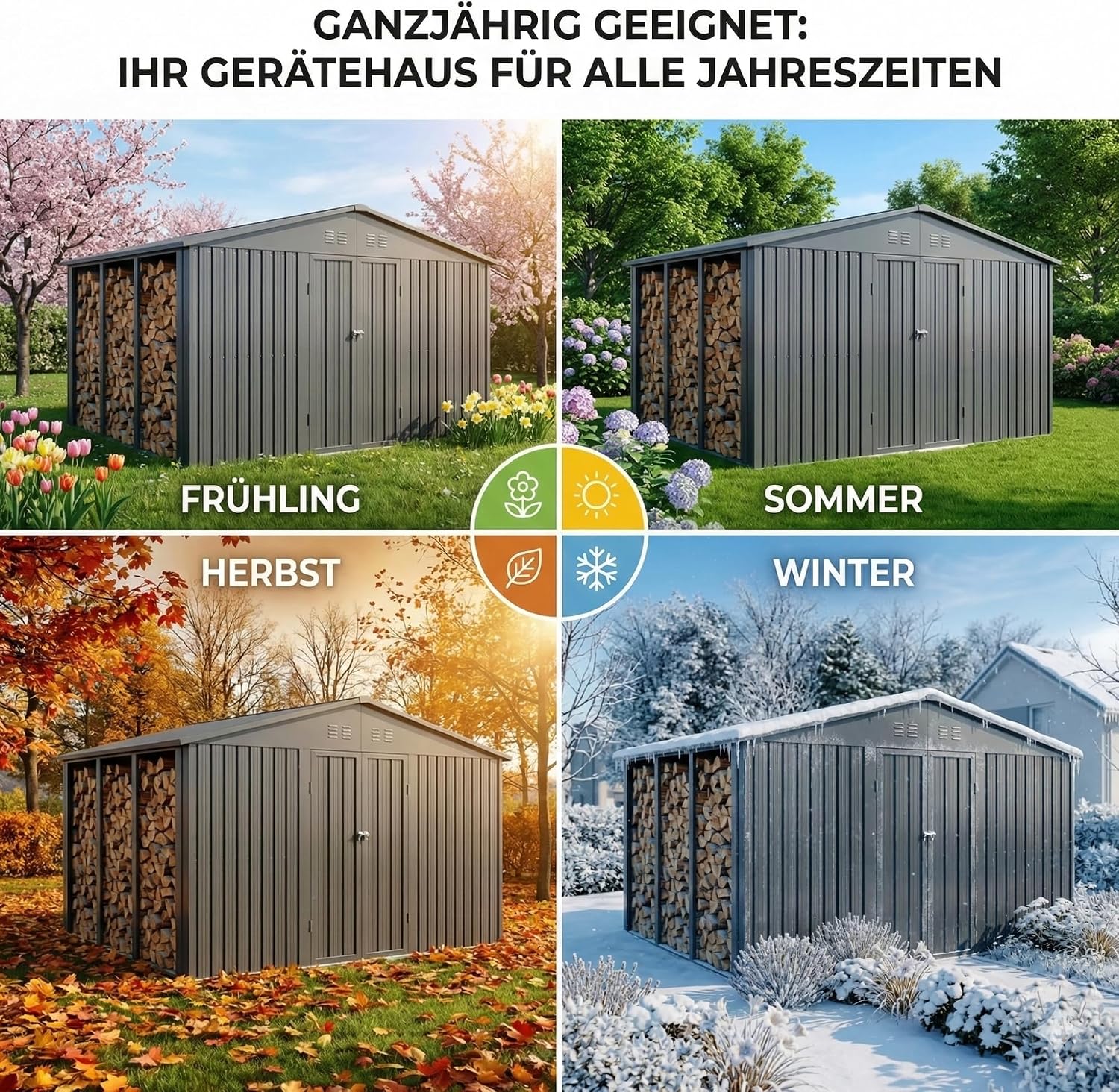 Albatros Tool Shed 4XL RAL7016 | 387 x 326 x 204 cm, 25.7 m³, Lockable | Garden shed with window, wooden shelter, incl. Lock & Tool Hook, Galvanised Metal, Weatherproof, Anthracite, Durable